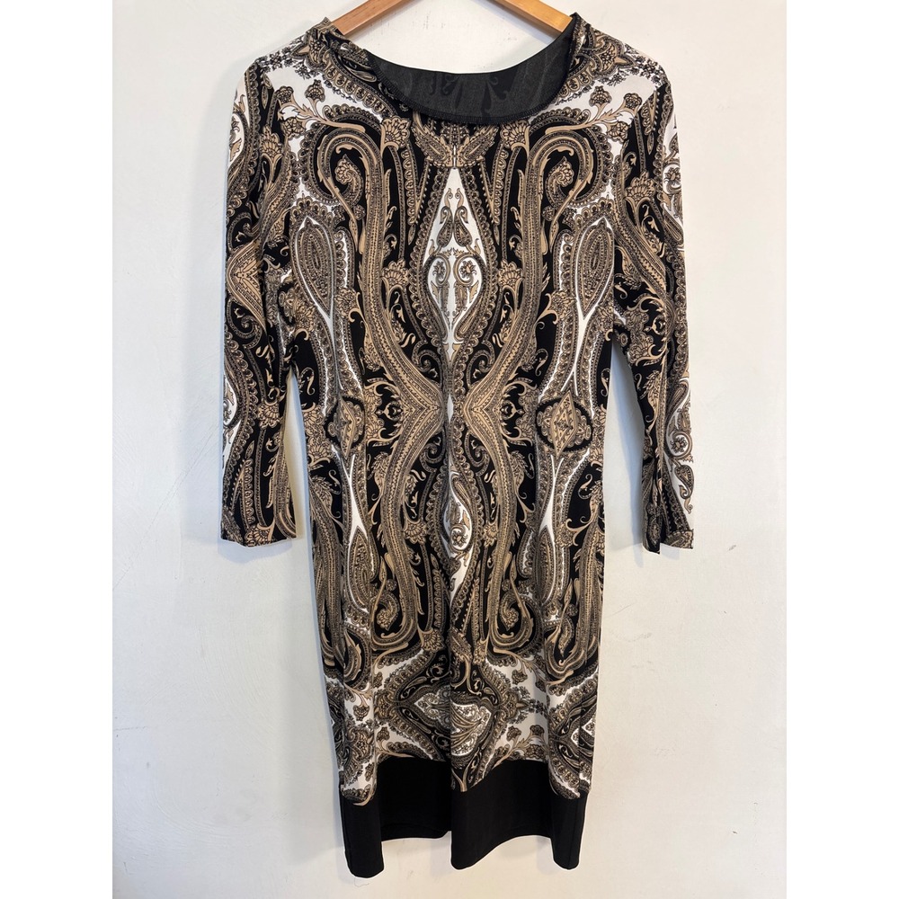 Michael Kors Paisley Half Zip Sheath Dress Tan Black White Size 8